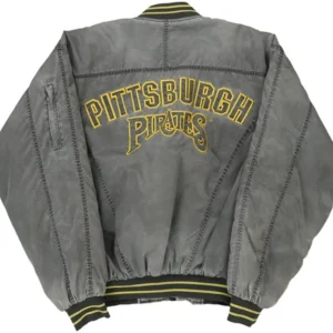 Pittsburgh Pirates Grey Vintage Zipper Bomber Jacket Back