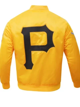 Pittsburgh Pirates Yellow Satin Full Snap Bomber Jacket Back