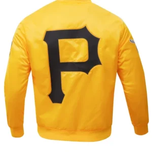 Pittsburgh Pirates Yellow Satin Full Snap Bomber Jacket Back