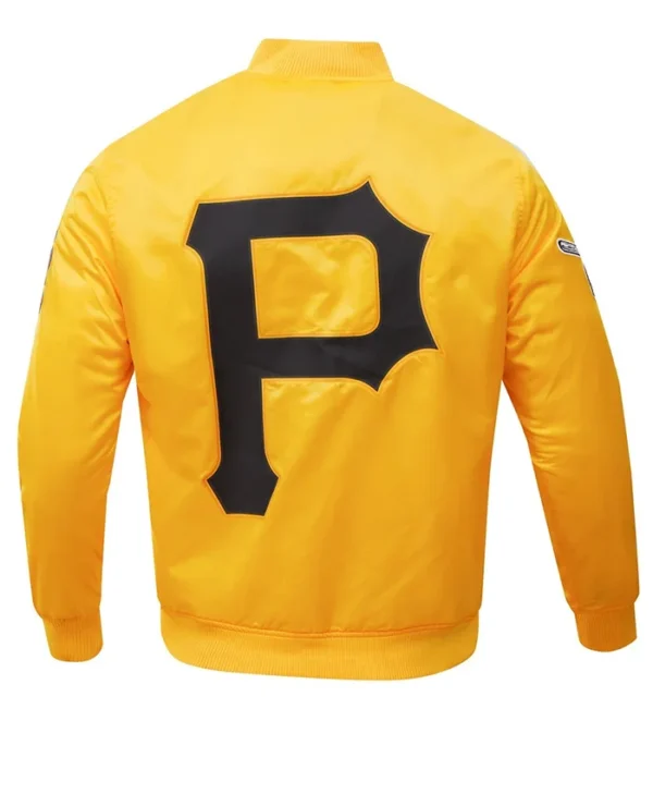 Pittsburgh Pirates Yellow Satin Full Snap Bomber Jacket Back