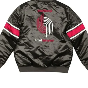 Portland Trail Blazers Black Bomber Full Zipper Satin Jacket Back