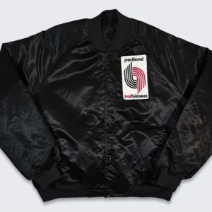 Portland Trail Blazers Black Satin Bomber Jacket