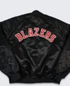 Portland Trail Blazers Black Satin Bomber Jacket Back