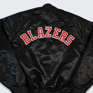 Portland Trail Blazers Black Satin Bomber Jacket Back