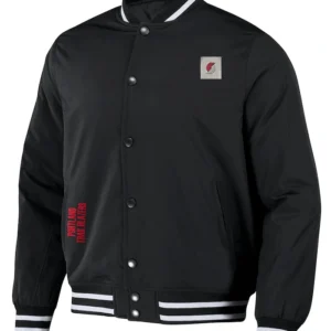 Portland Trail Blazers Black Wool Bomber Full Snap Jacket