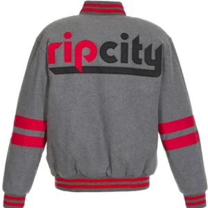 Portland Trail Blazers Gray Varsity Full Snap Jacket Back
