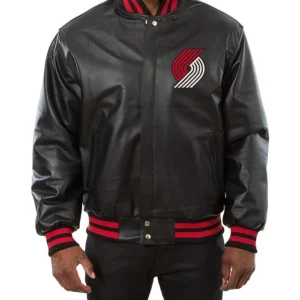 Portland Trail Blazers Leather Black Bomber Jacket
