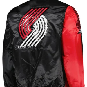 Portland Trail Blazers Red And Black Bomber Jacket Back