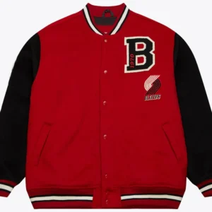 Portland Trail Blazers Red And Black Full Snap Varsity Jacket