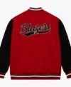 Portland Trail Blazers Red And Black Full Snap Varsity Jacket Back