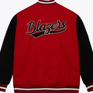 Portland Trail Blazers Red And Black Full Snap Varsity Jacket Back