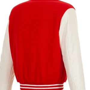 Portland Trail Blazers Red And White Wool Full Snap Varsity Jacket Back