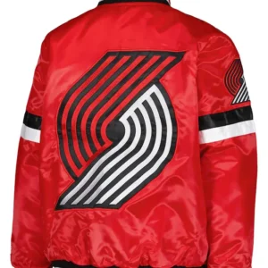 Portland Trail Blazers Satin Full Snap Bomber Jacket Back