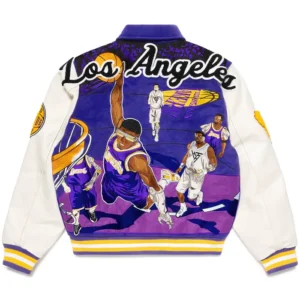 Purple And White Wool Bomber lakers letterman jacket Back