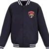 Rath Florida Panthers Front Hit Poly Twill Navy Varsity Jacket