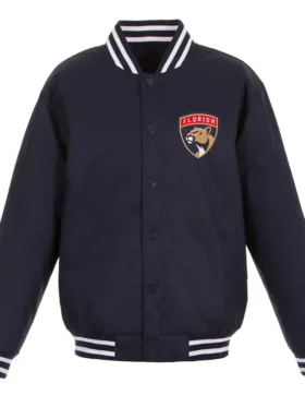 Rath Florida Panthers Front Hit Poly Twill Navy Varsity Jacket