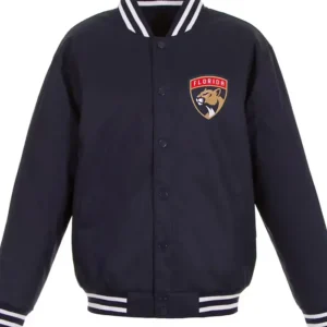 Rath Florida Panthers Front Hit Poly Twill Navy Varsity Jacket