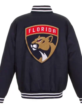 Rath Florida Panthers Front Hit Poly Twill Navy Varsity Jacket Back