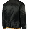 Reba Sauer Boston Bruins Starter Black Satin Varsity Jacket Back