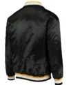 Reba Sauer Boston Bruins Starter Black Satin Varsity Jacket Back