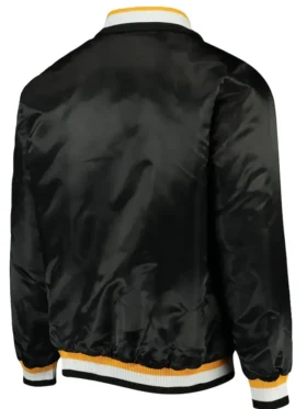 Reba Sauer Boston Bruins Starter Black Satin Varsity Jacket Back
