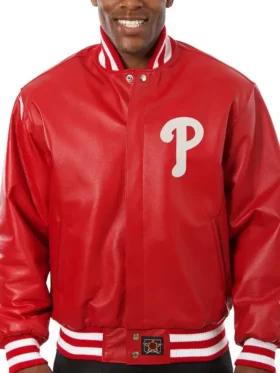 Red Bomber Phillies Leather Jacket
