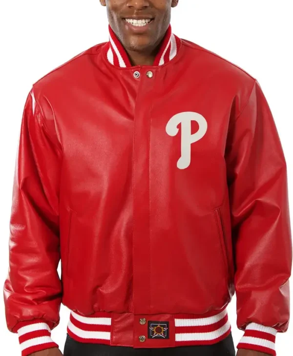 Red Bomber Phillies Leather Jacket