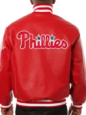 Red Bomber Phillies Leather Jacket Sale