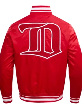 Red Satin Detroit Red Wings Bomber Jacket Back