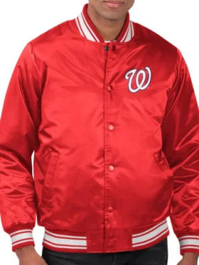 Red Satin Nationals Bomber Jacket
