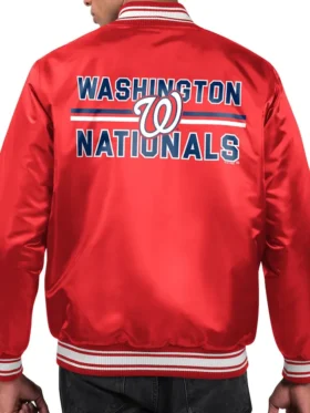 Red Satin Nationals Bomber Jacket Back