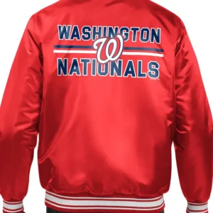 Red Satin Nationals Bomber Jacket Back