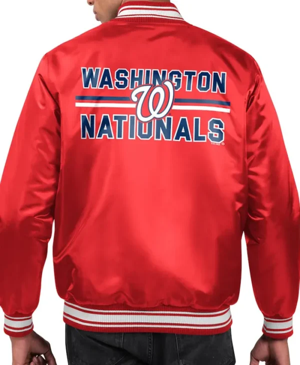 Red Satin Nationals Bomber Jacket Back