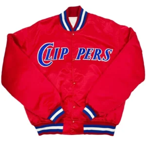 Red Satin Starter Bomber Vintage Clippers Jacket