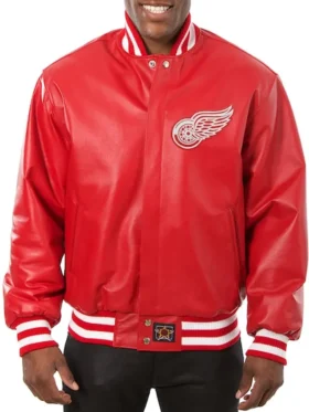 Red Wings Red Bomber Leather Jacket