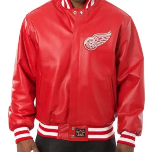 Red Wings Red Bomber Leather Jacket
