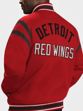 Red Wool Detroit Red Wings Varsity Jacket Back