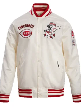 Reds White And Red Bomber Satin Full Snap Jacket