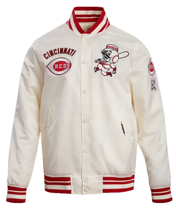 Reds White And Red Bomber Satin Full Snap Jacket