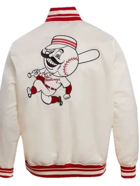 Reds White And Red Bomber Satin Full Snap Jacket Back
