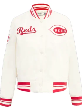 Reds White And Red Wool Full Snap Varsity Jacket