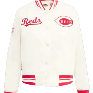 Reds White And Red Wool Full Snap Varsity Jacket