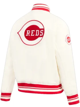 Reds White And Red Wool Full Snap Varsity Jacket Back