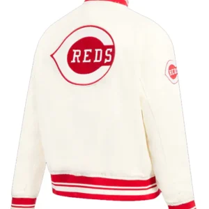 Reds White And Red Wool Full Snap Varsity Jacket Back