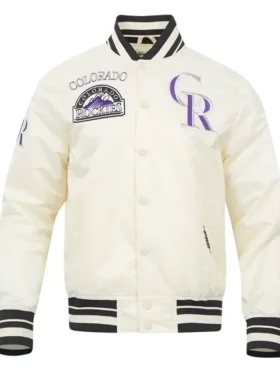 Rockies White Bomber Satin Jacket