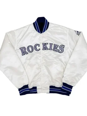 Rockies White Full Snap Bomber Jacket