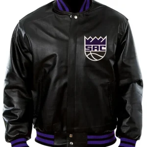 Sacramento Kings Black Leather Bomber Jacket