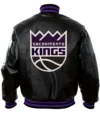 Sacramento Kings Black Leather Bomber Jacket Back