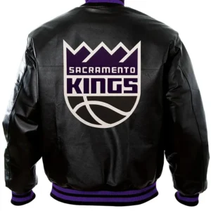 Sacramento Kings Black Leather Bomber Jacket Back
