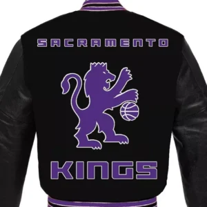 Sacramento Kings Black Varsity Full Snap Wool Jacket Back